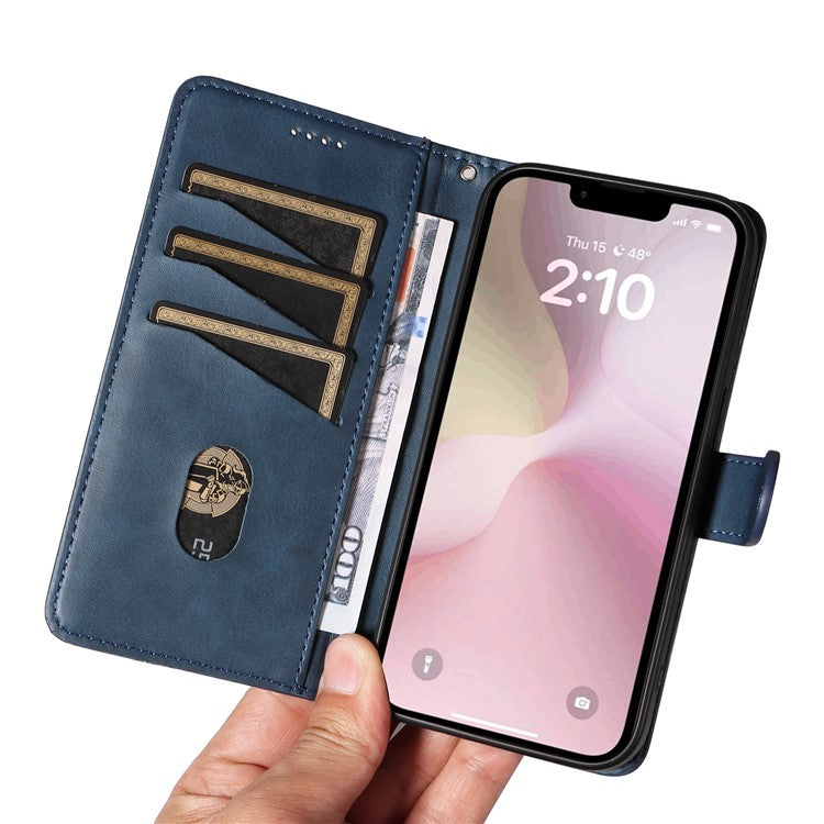 For iPhone 16e Case Wallet Leather Flip Phone Cover with Hand Strap - Blue