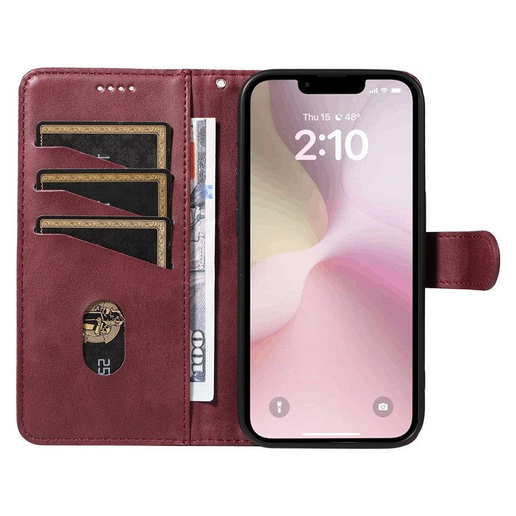 For iPhone 16e Case Wallet Leather Flip Phone Cover with Hand Strap - Wine Red