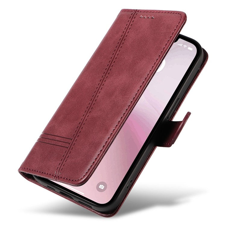 For iPhone 16e Case Wallet Leather Flip Phone Cover with Hand Strap - Wine Red