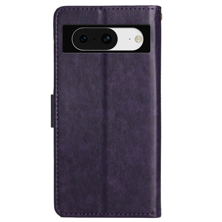 For Google Pixel 8 Phone Case Leather Flip Cover Butterfly Flower Pattern Imprinted - Dark Purple