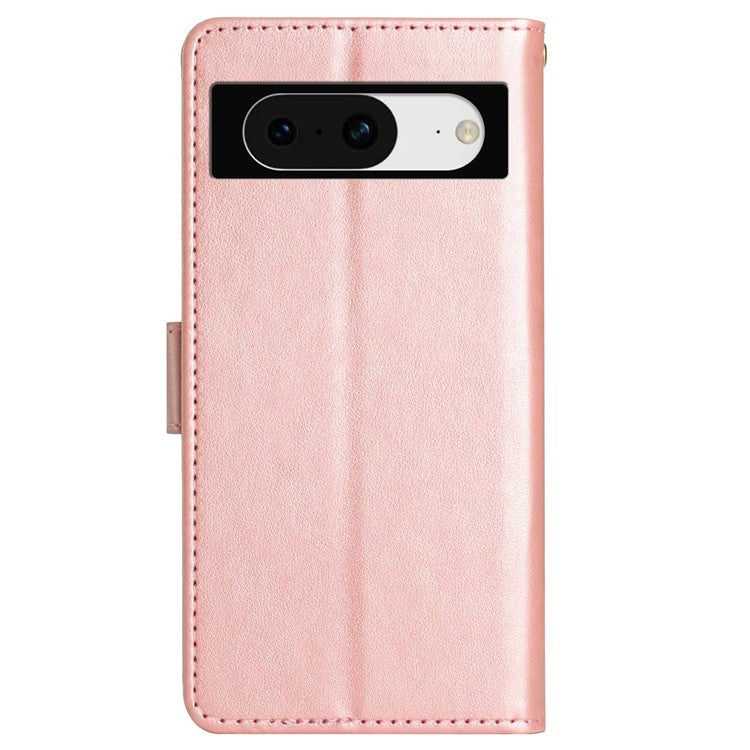 For Google Pixel 8 Phone Case Leather Flip Cover Butterfly Flower Pattern Imprinted - Rose Gold