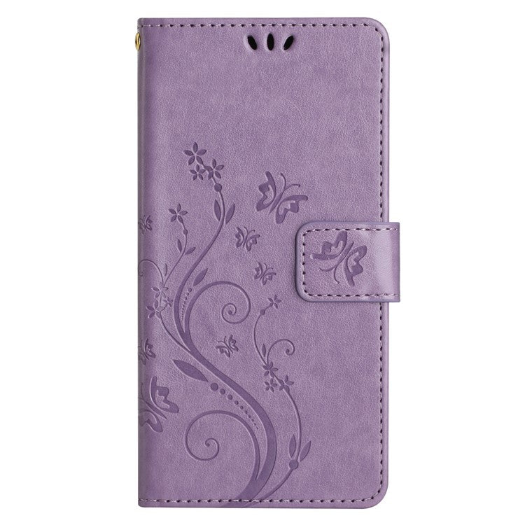 For Google Pixel 8 Phone Case Leather Flip Cover Butterfly Flower Pattern Imprinted - Light Purple
