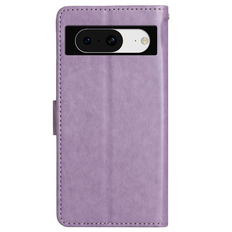 For Google Pixel 8 Phone Case Leather Flip Cover Butterfly Flower Pattern Imprinted - Light Purple