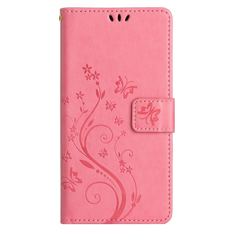 For Google Pixel 8 Phone Case Leather Flip Cover Butterfly Flower Pattern Imprinted - Pink