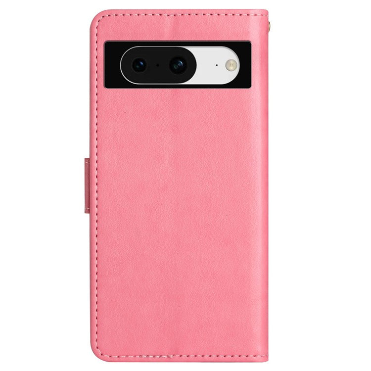 For Google Pixel 8 Phone Case Leather Flip Cover Butterfly Flower Pattern Imprinted - Pink