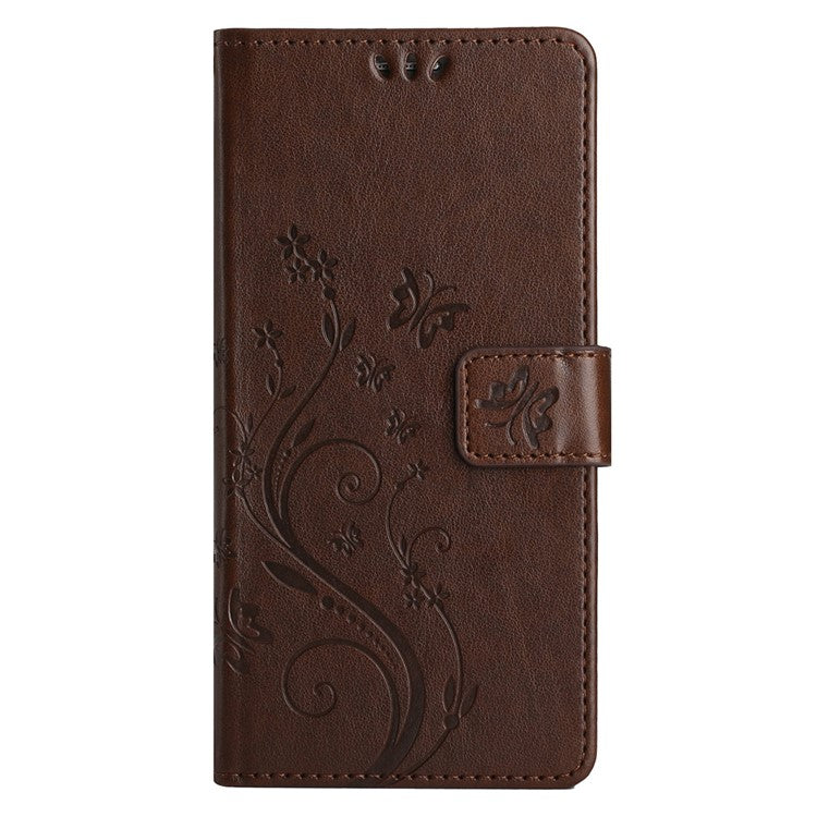 For Google Pixel 8 Phone Case Leather Flip Cover Butterfly Flower Pattern Imprinted - Brown