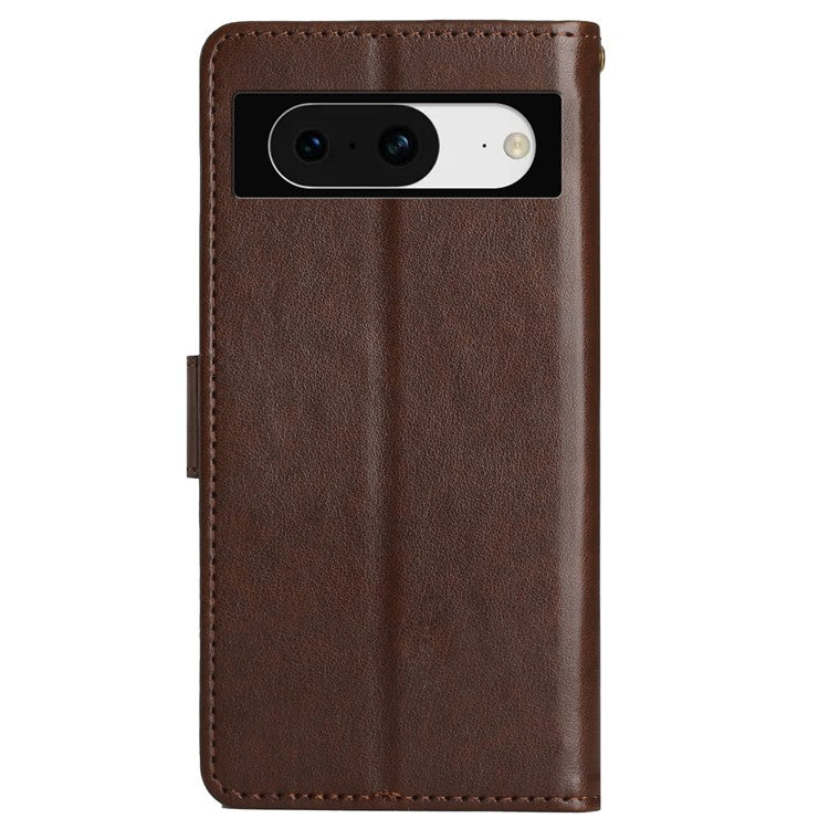 For Google Pixel 8 Phone Case Leather Flip Cover Butterfly Flower Pattern Imprinted - Brown