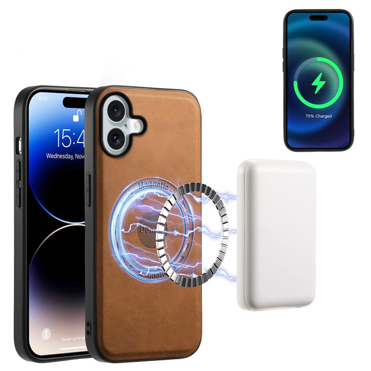 DENIOR D14 For iPhone 16 Case Kickstand Card Holder Retro Leather Back Phone Cover - Brown