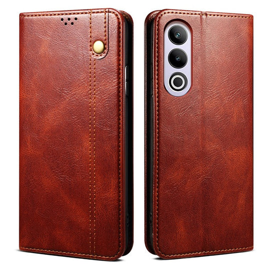 For OnePlus Ace 3V 5G Case Wallet Leather Phone Cover Stand Hidden Magnetic Adsorption - Brown