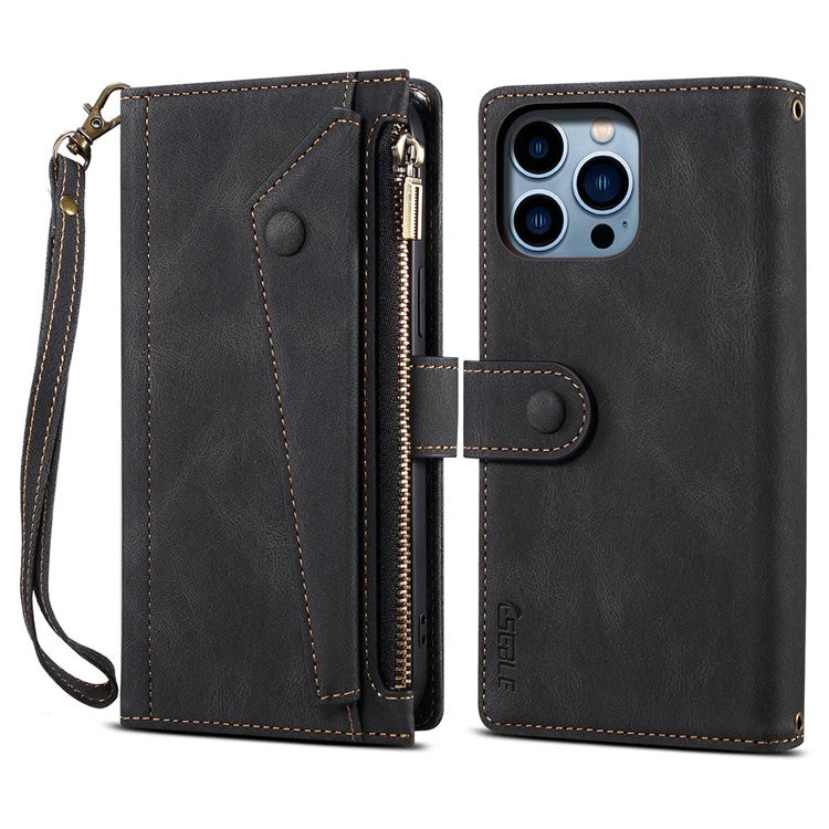 ESEBLE Star Series For iPhone 16 Pro Case Zipper Wallet Leather Stand Phone Cover - Black