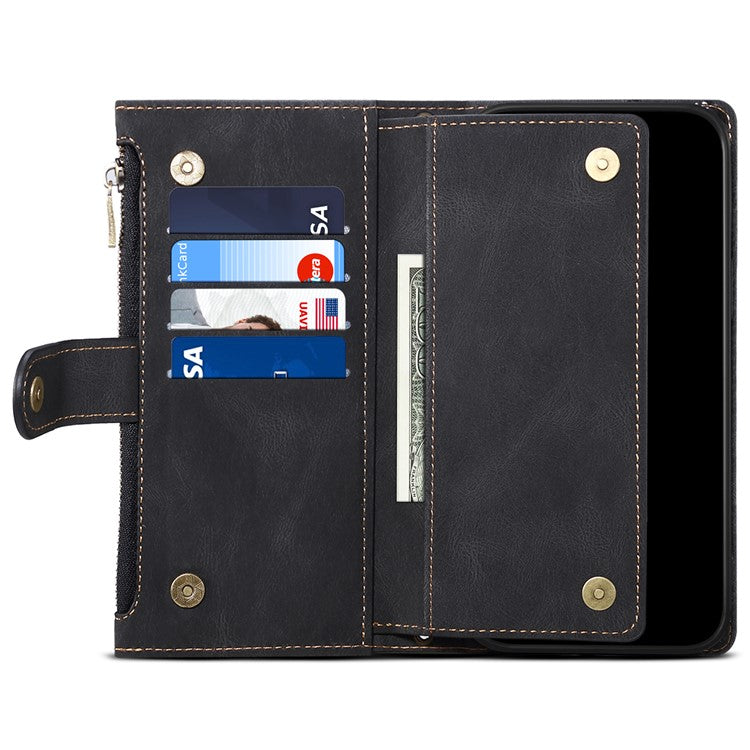 ESEBLE Star Series For iPhone 16 Pro Case Zipper Wallet Leather Stand Phone Cover - Black