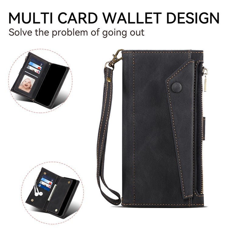 ESEBLE Star Series For iPhone 16 Pro Case Zipper Wallet Leather Stand Phone Cover - Black