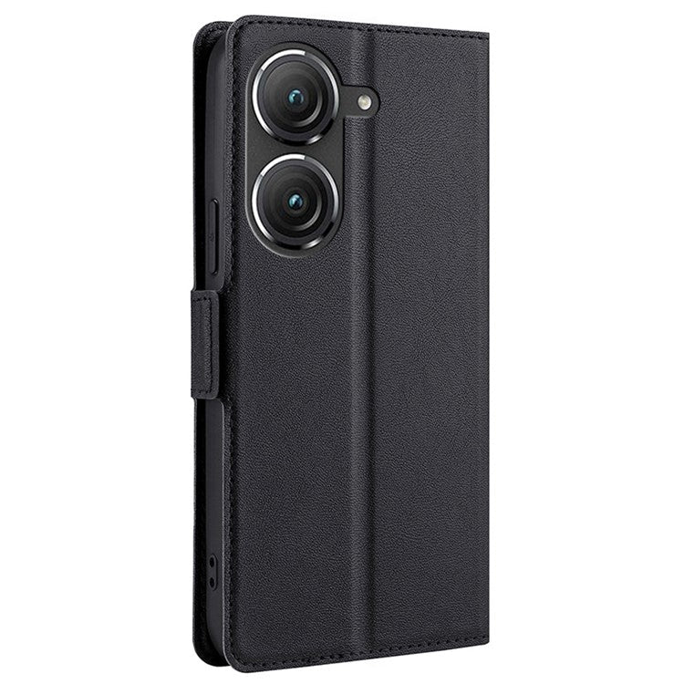 For Asus Zenfone 9 5G PU Leather Stand Case Dual Magnetic Clasp Shockproof Inner TPU Phone Cover with Card Slot - Black