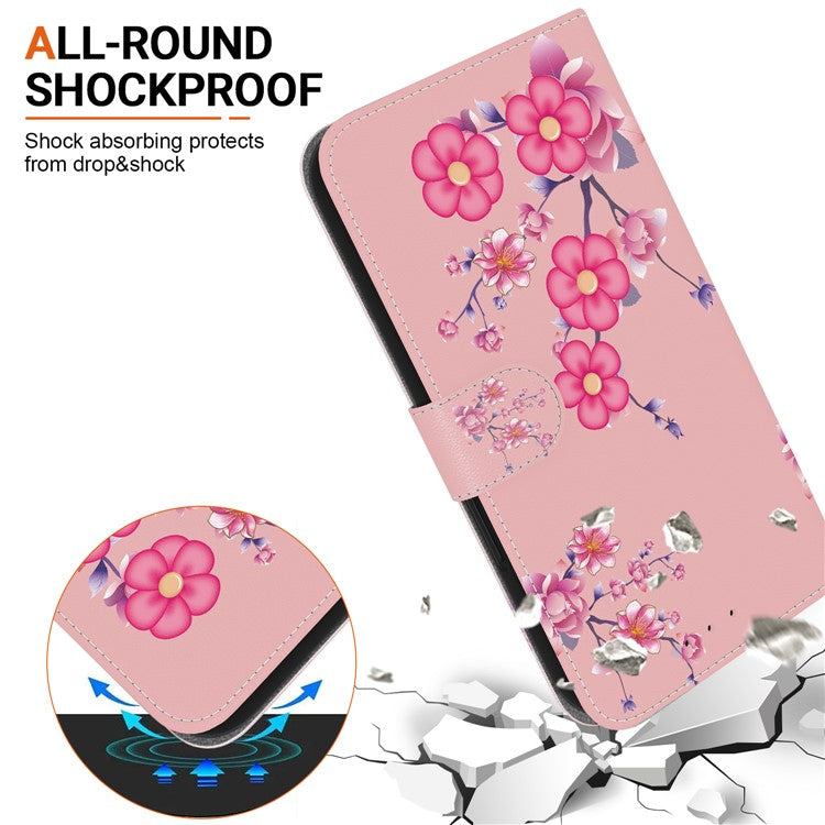 For iPhone 16 Stand Case Pattern Print Leather Wallet Phone Cover - Sakura