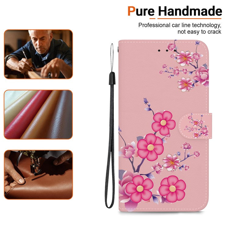 For iPhone 16 Stand Case Pattern Print Leather Wallet Phone Cover - Sakura