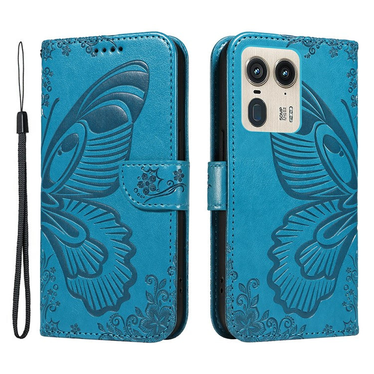 For Motorola Moto X50 Ultra 5G / Edge 50 Ultra 5G Case Butterfly PU Leather Phone Cover Folio Wallet - Blue