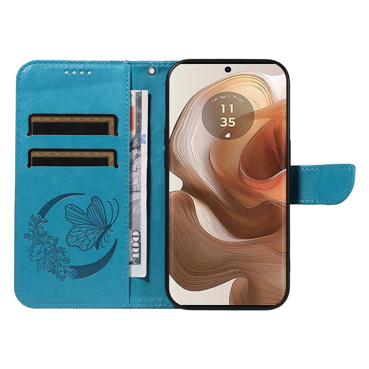 For Motorola Moto X50 Ultra 5G / Edge 50 Ultra 5G Case Butterfly PU Leather Phone Cover Folio Wallet - Blue