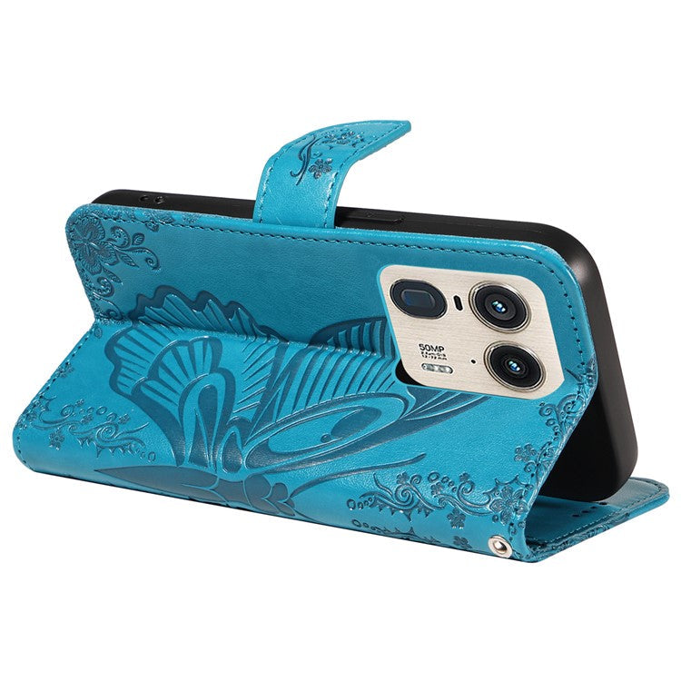 For Motorola Moto X50 Ultra 5G / Edge 50 Ultra 5G Case Butterfly PU Leather Phone Cover Folio Wallet - Blue