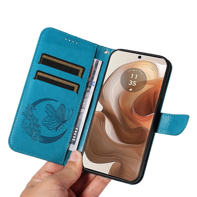 For Motorola Moto X50 Ultra 5G / Edge 50 Ultra 5G Case Butterfly PU Leather Phone Cover Folio Wallet - Blue
