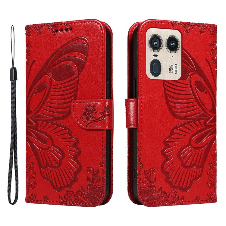 For Motorola Moto X50 Ultra 5G / Edge 50 Ultra 5G Case Butterfly PU Leather Phone Cover Folio Wallet - Red