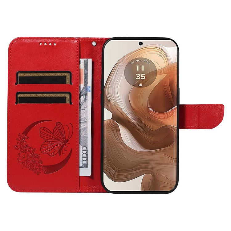 For Motorola Moto X50 Ultra 5G / Edge 50 Ultra 5G Case Butterfly PU Leather Phone Cover Folio Wallet - Red