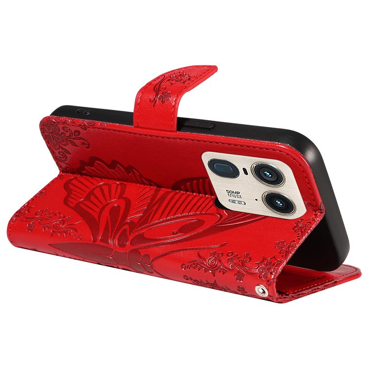 For Motorola Moto X50 Ultra 5G / Edge 50 Ultra 5G Case Butterfly PU Leather Phone Cover Folio Wallet - Red