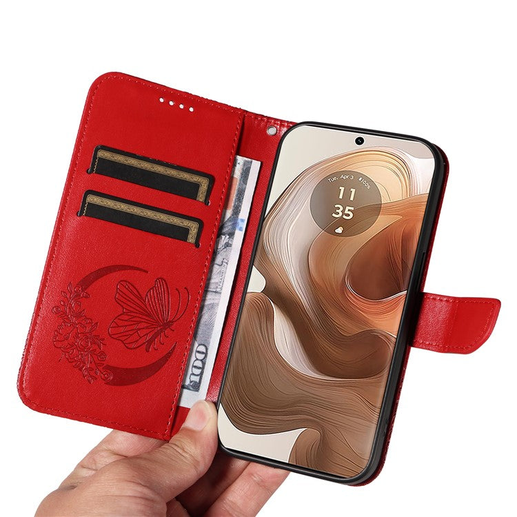 For Motorola Moto X50 Ultra 5G / Edge 50 Ultra 5G Case Butterfly PU Leather Phone Cover Folio Wallet - Red