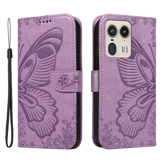For Motorola Moto X50 Ultra 5G / Edge 50 Ultra 5G Case Butterfly PU Leather Phone Cover Folio Wallet - Light Purple