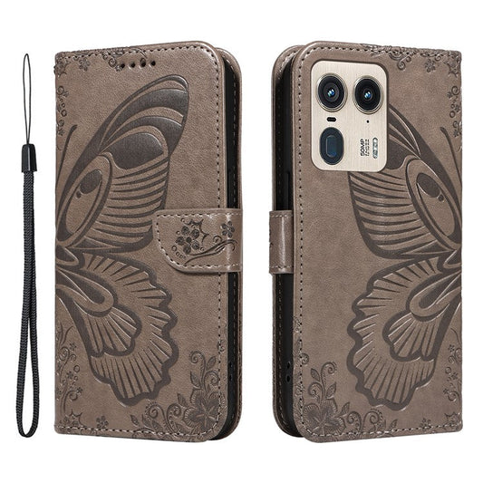 For Motorola Moto X50 Ultra 5G / Edge 50 Ultra 5G Case Butterfly PU Leather Phone Cover Folio Wallet - Grey