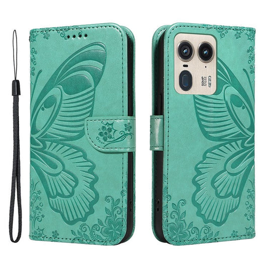 For Motorola Moto X50 Ultra 5G / Edge 50 Ultra 5G Case Butterfly PU Leather Phone Cover Folio Wallet - Green