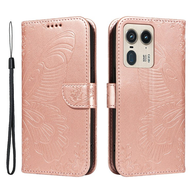 For Motorola Moto X50 Ultra 5G / Edge 50 Ultra 5G Case Butterfly PU Leather Phone Cover Folio Wallet - Rose Gold