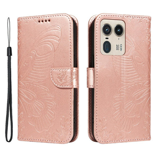 For Motorola Moto X50 Ultra 5G / Edge 50 Ultra 5G Case Butterfly PU Leather Phone Cover Folio Wallet - Rose Gold