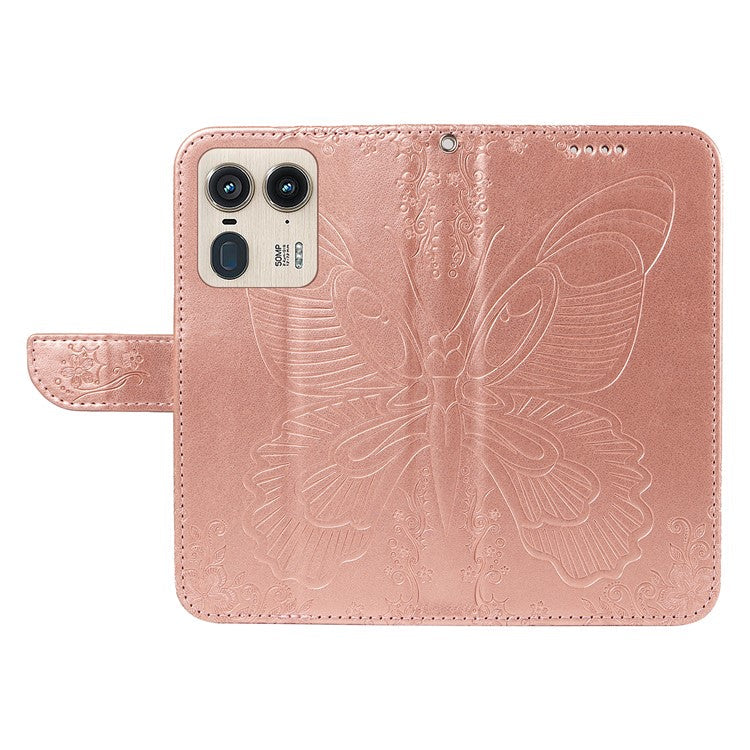 For Motorola Moto X50 Ultra 5G / Edge 50 Ultra 5G Case Butterfly PU Leather Phone Cover Folio Wallet - Rose Gold