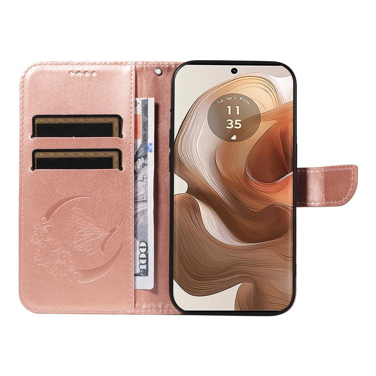 For Motorola Moto X50 Ultra 5G / Edge 50 Ultra 5G Case Butterfly PU Leather Phone Cover Folio Wallet - Rose Gold