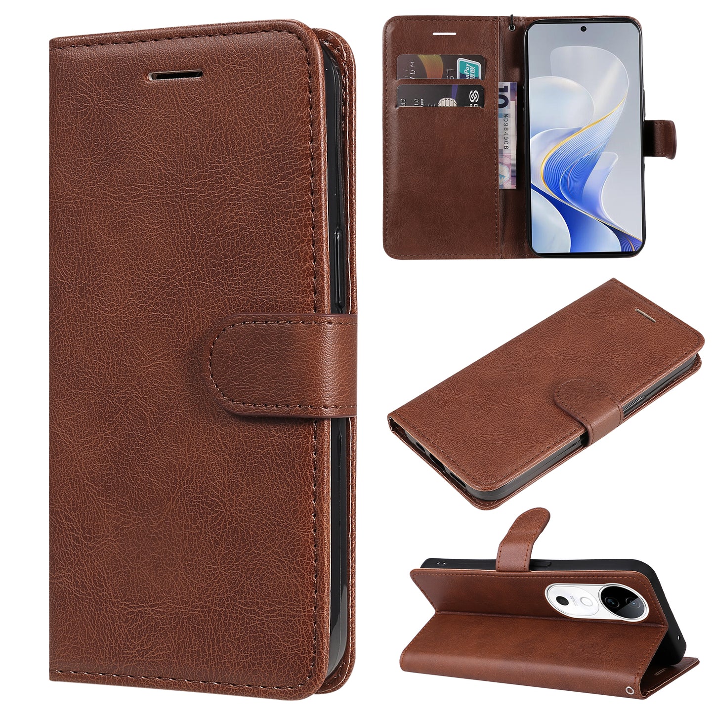 KT Leather Series-2 for vivo S19 5G / V40 5G Case Solid Color Wallet Phone Cover - Brown