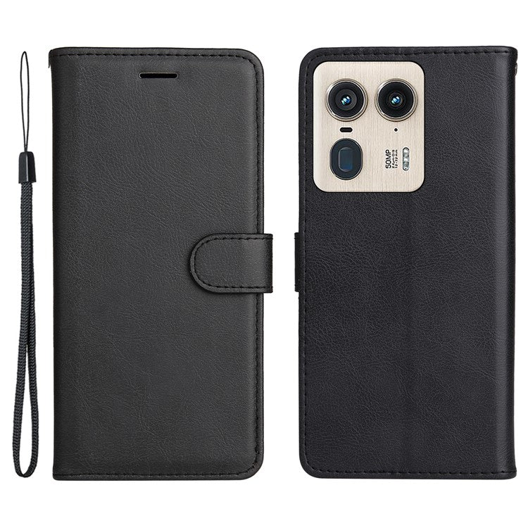 KT Leather Series-2 for Motorola Moto X50 Ultra 5G / Edge 50 Ultra 5G Case Wallet Solid Color Leather Phone Cover - Black