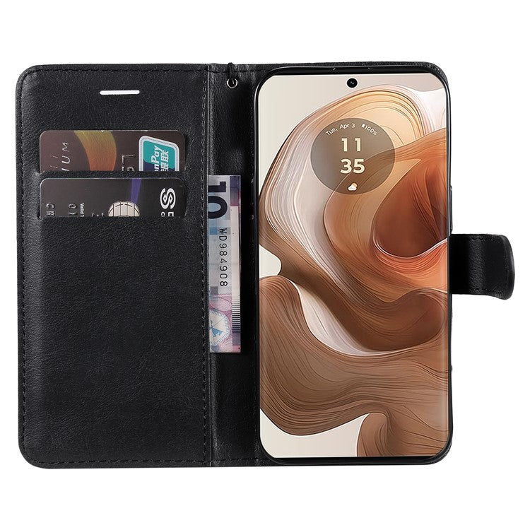 KT Leather Series-2 for Motorola Moto X50 Ultra 5G / Edge 50 Ultra 5G Case Wallet Solid Color Leather Phone Cover - Black
