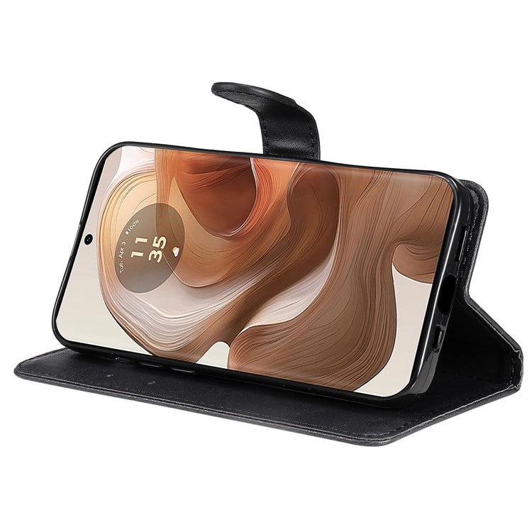 KT Leather Series-2 for Motorola Moto X50 Ultra 5G / Edge 50 Ultra 5G Case Wallet Solid Color Leather Phone Cover - Black