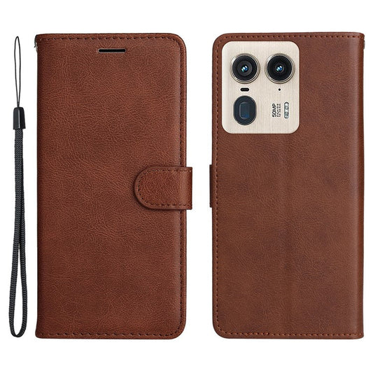KT Leather Series-2 for Motorola Moto X50 Ultra 5G / Edge 50 Ultra 5G Case Wallet Solid Color Leather Phone Cover - Brown