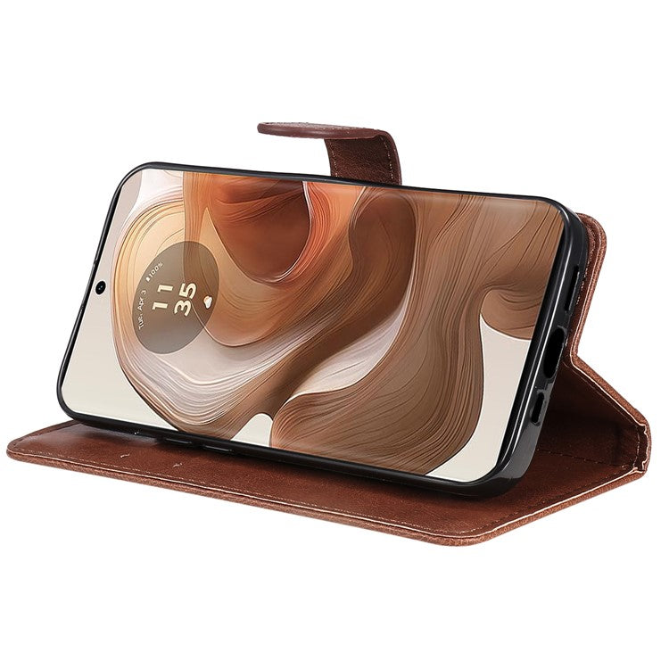 KT Leather Series-2 for Motorola Moto X50 Ultra 5G / Edge 50 Ultra 5G Case Wallet Solid Color Leather Phone Cover - Brown