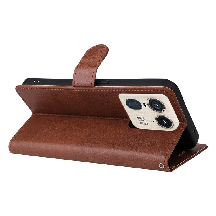 KT Leather Series-2 for Motorola Moto X50 Ultra 5G / Edge 50 Ultra 5G Case Wallet Solid Color Leather Phone Cover - Brown