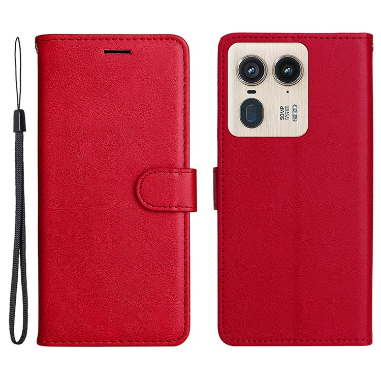 KT Leather Series-2 for Motorola Moto X50 Ultra 5G / Edge 50 Ultra 5G Case Wallet Solid Color Leather Phone Cover - Red