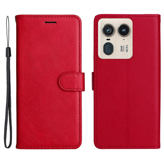 KT Leather Series-2 for Motorola Moto X50 Ultra 5G / Edge 50 Ultra 5G Case Wallet Solid Color Leather Phone Cover - Red