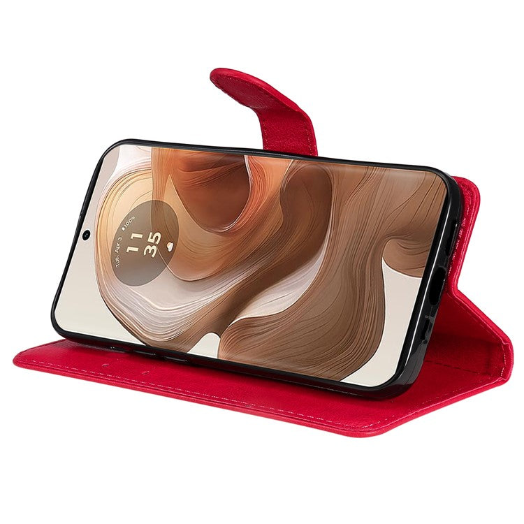 KT Leather Series-2 for Motorola Moto X50 Ultra 5G / Edge 50 Ultra 5G Case Wallet Solid Color Leather Phone Cover - Red