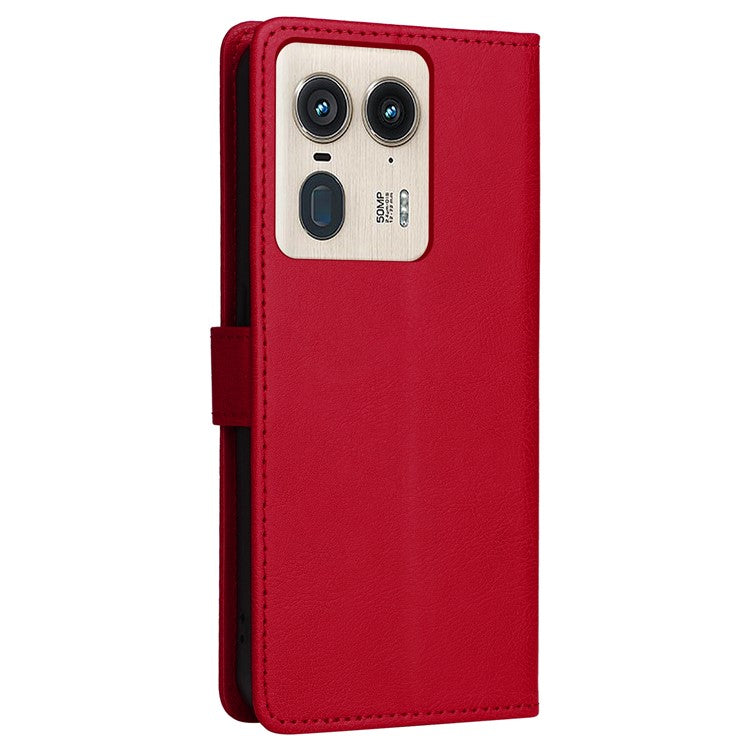 KT Leather Series-2 for Motorola Moto X50 Ultra 5G / Edge 50 Ultra 5G Case Wallet Solid Color Leather Phone Cover - Red
