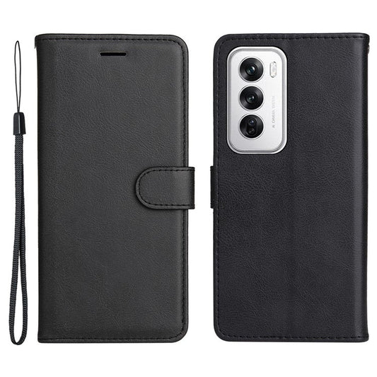KT Leather Series-2 for Oppo Reno12 5G (Global) Case Folio Stand Solid Color Leather Phone Cover - Black