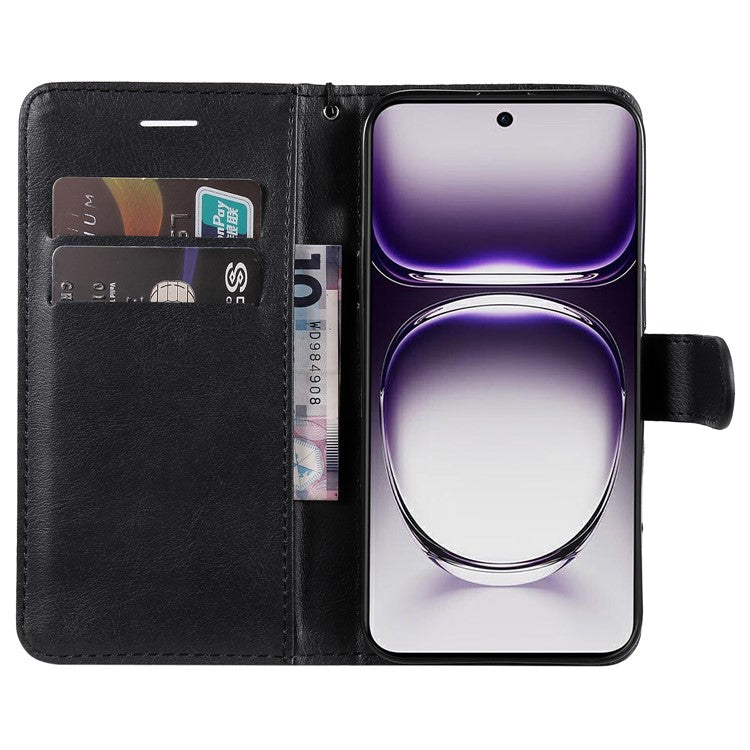 KT Leather Series-2 for Oppo Reno12 5G (Global) Case Folio Stand Solid Color Leather Phone Cover - Black