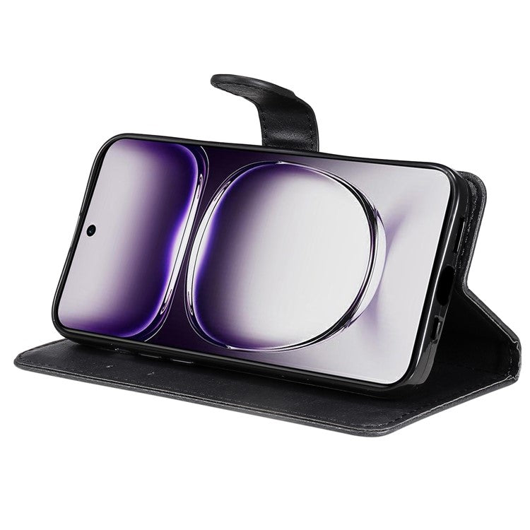 KT Leather Series-2 for Oppo Reno12 5G (Global) Case Folio Stand Solid Color Leather Phone Cover - Black