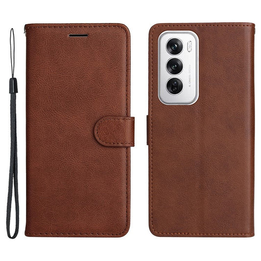 KT Leather Series-2 for Oppo Reno12 5G (Global) Case Folio Stand Solid Color Leather Phone Cover - Brown