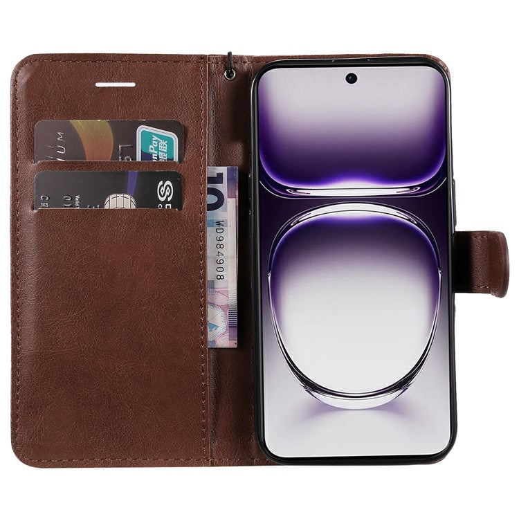 KT Leather Series-2 for Oppo Reno12 5G (Global) Case Folio Stand Solid Color Leather Phone Cover - Brown